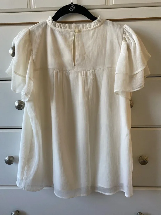 LOFT Cream Smocked Flutter Sleeve Blouse - Picture 2 of 2